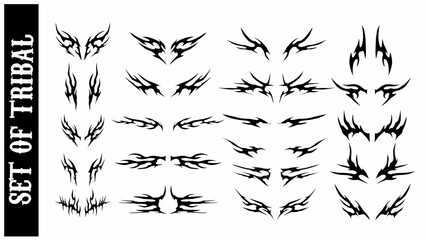 neo tribal tattoo graphics elements. abstract symmetrical shapes cyber gothic vector design set