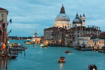 Nightfall Over Grand Canal with Santa Maria della Salute Basilica in Venice