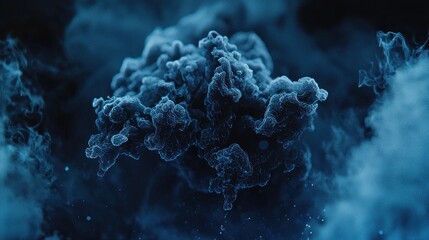 Abstract blue smoke cloud in dark background.