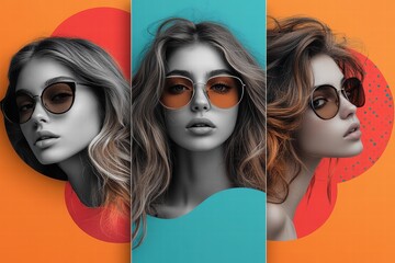 Creative graphic layout for sunglasses promotional flyer featuring stylish model designs