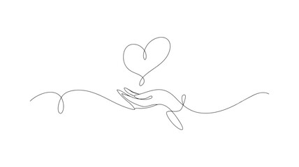 Elegant Minimalist Hand and Heart continuous one line drawing Romantic Vector Illustration

