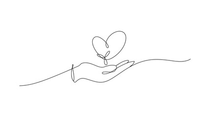 Elegant Minimalist Hand and Heart continuous one line drawing Romantic Vector Illustration

