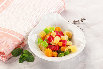 Sweet candied papaya colorful pieses