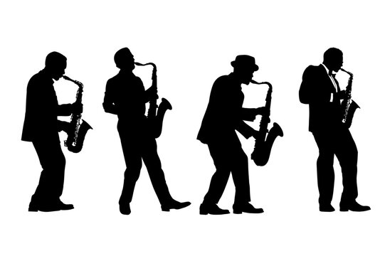 Set of   silhouette of  man playing the saxophone, jazzman - vector illustration