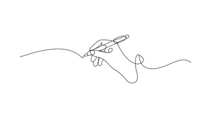 Obraz premium Minimalist Hand with Pen continuous one line drawing Elegant Single Line Vector Illustration