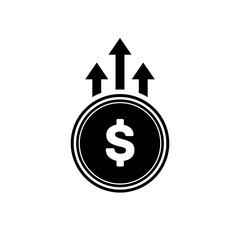 Money increases icon vector. dollar rate increase icon. Money symbol with stretching arrow up. rising prices.