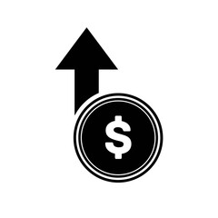 Money increases icon vector. dollar rate increase icon. Money symbol with stretching arrow up. rising prices.