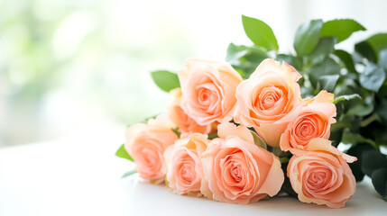 Soft Peach Roses: A delicate bouquet of peach roses, their velvety petals unfurling in a symphony of soft hues. This image evokes a sense of tranquility and romance, perfect for expressing love.