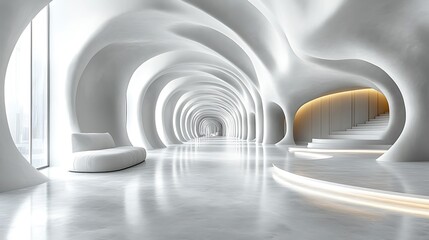 Obraz premium Futuristic White Architectural Interior Design: A Serene and Modern Space