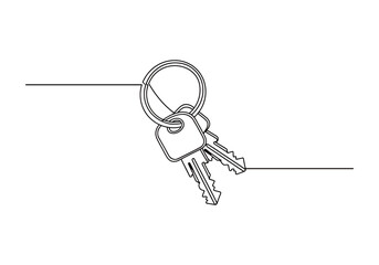 Minimalist continuous one line drawing of a Key for Security and Unlock Concepts in Vector Art Design