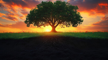 An image of the Tree of Life growing from left to right, with each branch and leaf symbolizing strength, growth, and the harmony of nature. This symbolic image invites reflection on the connection bet