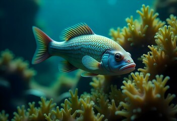 Colorful fish swimming near coral reef in the ocean