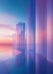 Fototapeta premium Futuristic Urban Elegance Serene Blue Horizons with Skyscraper Reflections for Modern Property Launch Aesthetic City Landscape Banner Abstract Lines Background