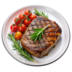 Grilled steak on a plate isolated on transparent background