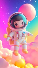 Digital technology color stereoscopic astronaut poster background

