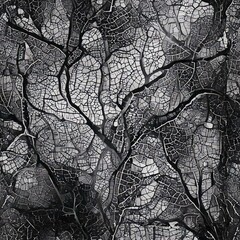 Obraz premium black and white abstract leaf veins seamless pattern, vessels texture, print on demand, scrapbook paper