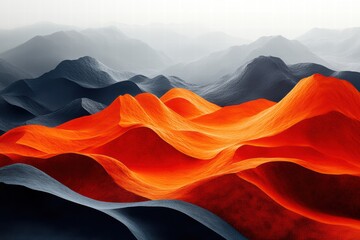 Vibrant landscape of waves resembling fiery hills at dusk