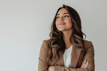 Fototapeta premium Happy Young Hispanic Businesswoman Using Tablet in Modern Office as Successful Leader and Career Dreamer