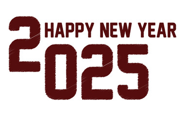 Happy New Year 2025 Chalk Scribble Maroon Design Elegant Abstract Vector Illustration