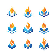 Open Book with Flame Torch for Education and Knowledge, Minimalist Logo Design