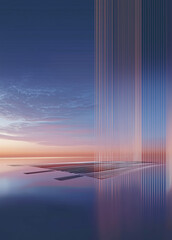 Fototapeta premium Futuristic Urban Elegance Serene Blue Horizons with Skyscraper Reflections for Buildings Modern Property Launch Aesthetic City Landscape Banner Abstract Lines Background
