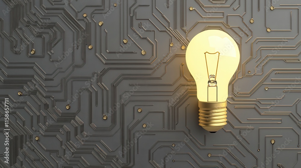 Poster a glowing light bulb against a background of intricate circuit patterns symbolizes innovation and te