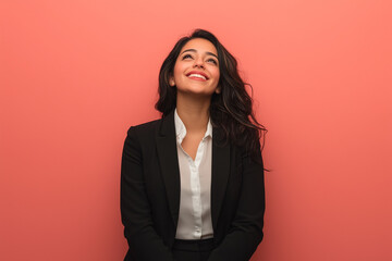 Happy Young Hispanic Businesswoman Using Tablet in Modern Office as Successful Leader and Career Dreamer






