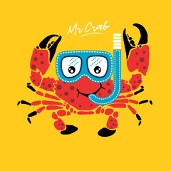 sport diving with sea crabs, vector illustration.