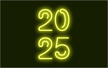 Happy New Year 2025 Neon Yellow Design Elegant Glitter Abstract Vector Illustration