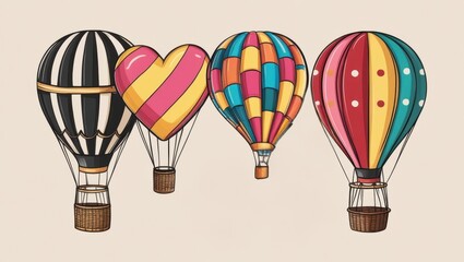 Obraz premium Colorful Hot Air Balloons Illustration Travel Adventure Fun