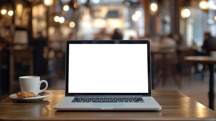 Laptop Coffee Pastry Cafe Table Setting