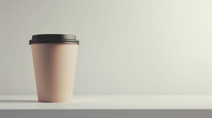 A minimalistic paper coffee cup with a black lid