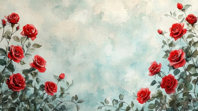 Celebrate valentine's day with beautiful watercolor red roses on a gentle background for romantic expressions
