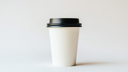 A minimalistic paper coffee cup with a black lid