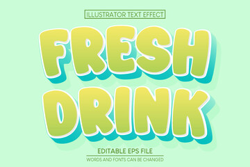 Editable text effect Fresh Drink 3d Cartoon template style premium vector