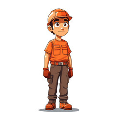 Fototapeta premium Cartoon construction worker in orange uniform.
