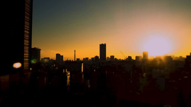 A view of sunrise in Tokyo city, Japan.