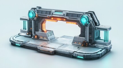 Fototapeta premium A futuristic, sci-fi portal structure with glowing elements and sleek design, suitable for video game environments or digital artwork.
