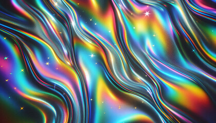 Obraz premium Holographic rainbow foil iridescent texture abstract hologram background. Generative AI.
