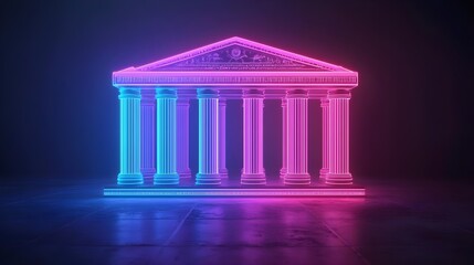 Fototapeta premium neon greek temple, 80s retro architecture - retrofuturism