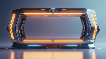 Obraz premium A futuristic, illuminated frame with orange and blue accents, showcasing a sleek design suitable for technology or sci-fi themes.