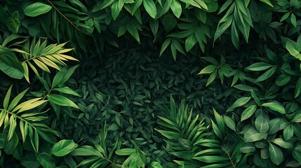 Lush green foliage creating natural frame background