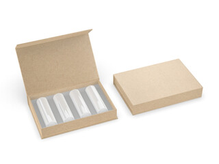 Four cosmetic container in book style box 3d illustration.