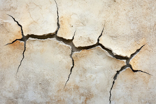 Detailed shot of cracked and peeling plaster on an old wall, creating an aged effect