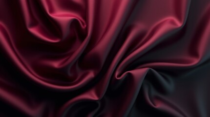 Obraz premium A luxurious background featuring a blend of black, dark gray, purple, and burgundy red silk satin fabric, showcasing elegant drapery with folds and creases that shimmer and shine, perfect for festive 