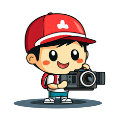 Happy boy photographer with camera.