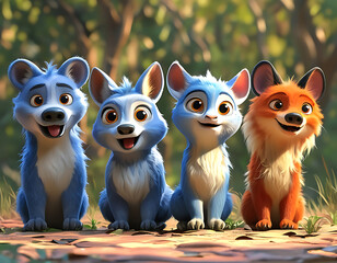 Animated animals in a lush forest: Generative AI