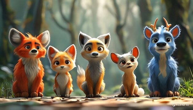 Animated animals in a lush forest: Generative AI
