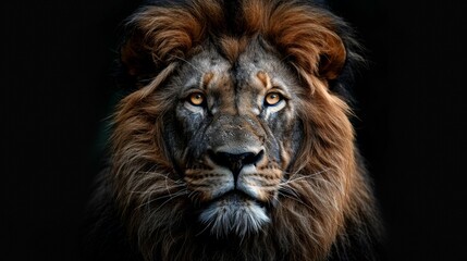 Fototapeta premium A lion with a long mane and a golden eye