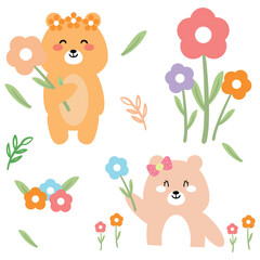 Set of cartoon bear cute element sticker. for kids sticker, cute doodle collection
